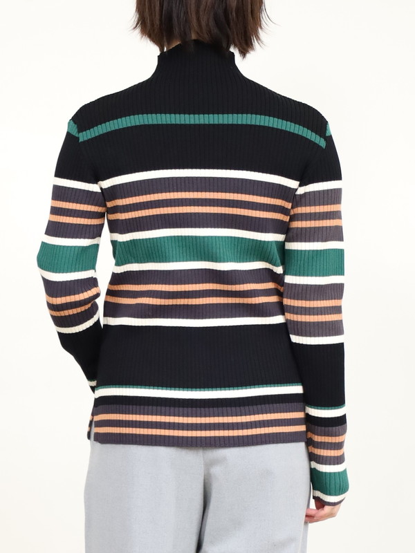 【trois】マルチボーダーハイネックリブニット