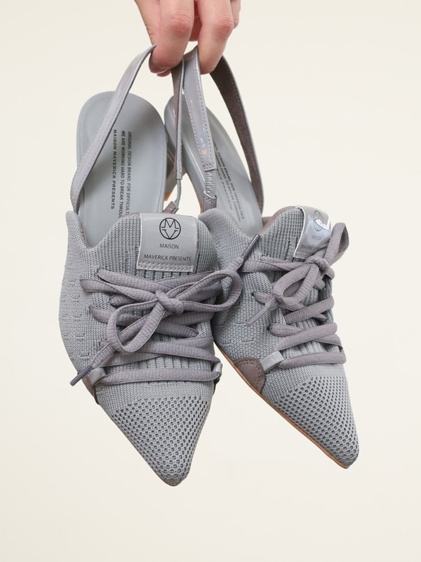 【MAISON MAVERIC】６ｃｍヒールレースアップミュール