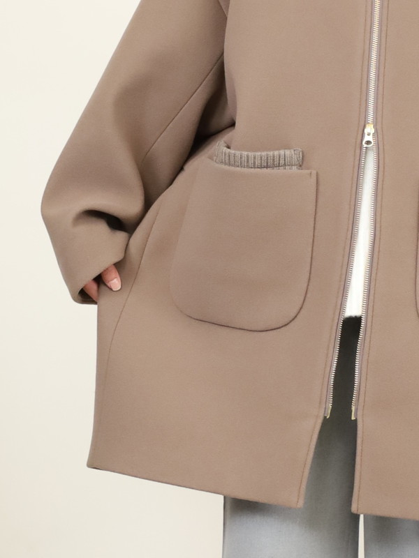 【trois】リブ衿ウーレットミドル丈コート