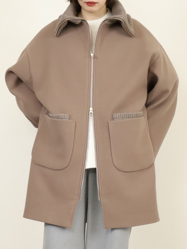 【trois】リブ衿ウーレットミドル丈コート