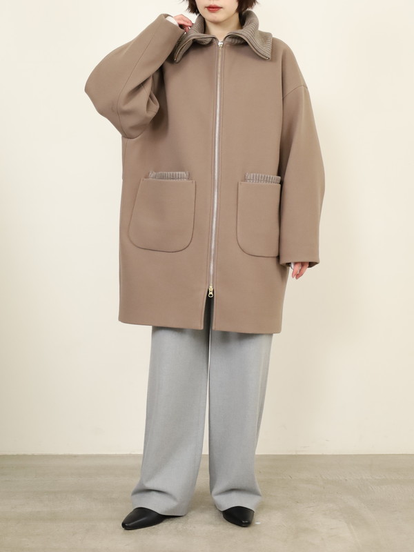 【trois】リブ衿ウーレットミドル丈コート