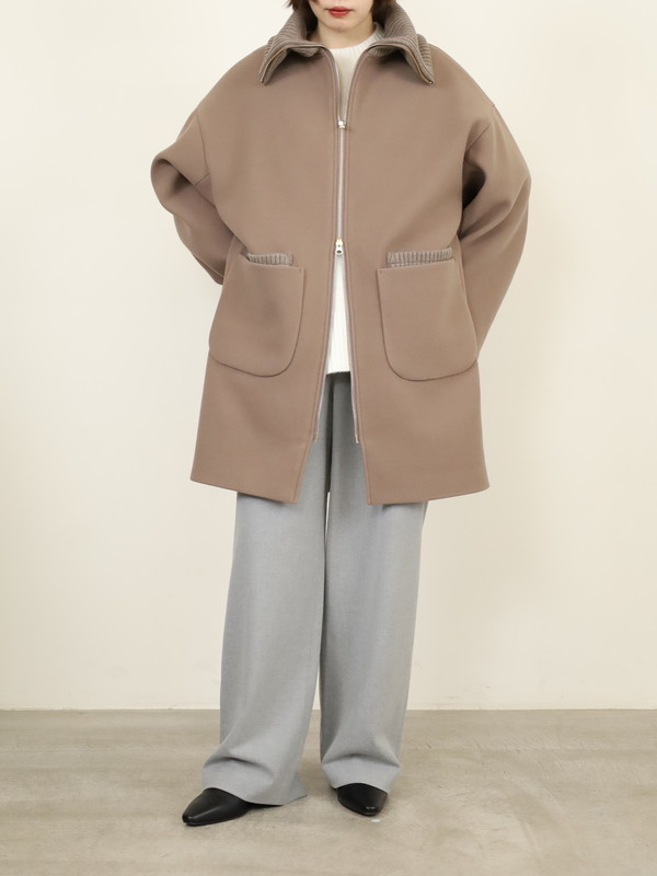 【trois】リブ衿ウーレットミドル丈コート