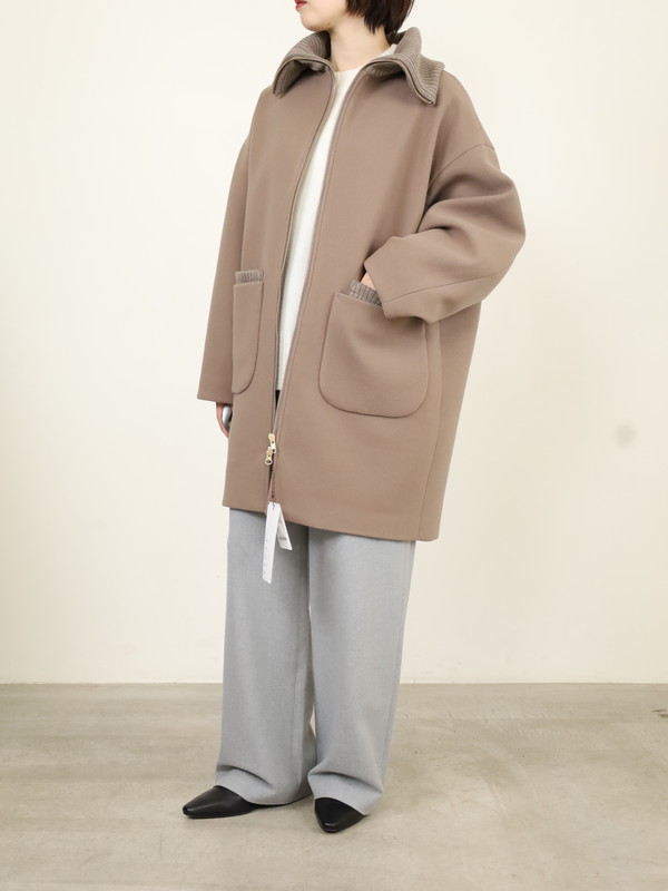 【trois】リブ衿ウーレットミドル丈コート