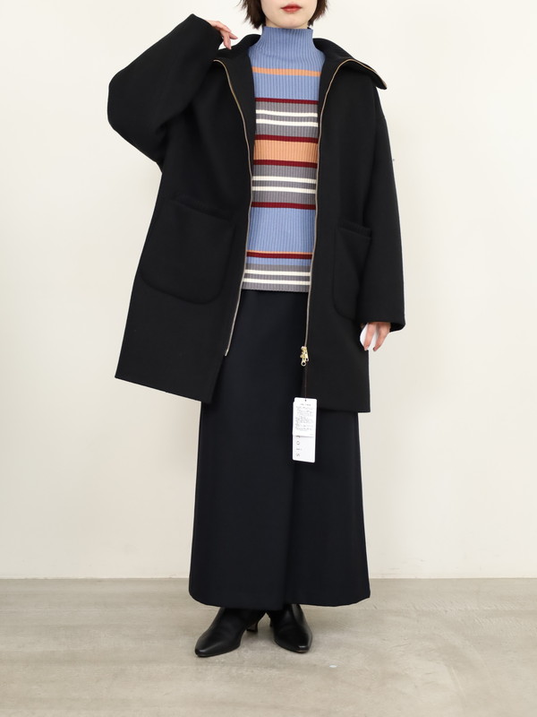 【trois】リブ衿ウーレットミドル丈コート