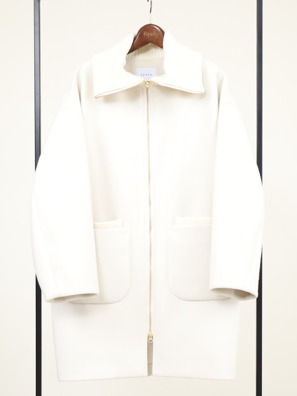 【trois】リブ衿ウーレットミドル丈コート