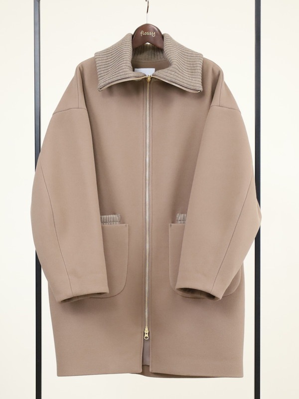 【trois】リブ衿ウーレットミドル丈コート