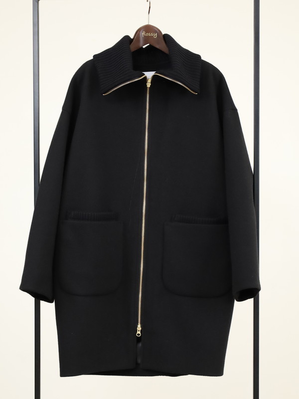 【trois】リブ衿ウーレットミドル丈コート