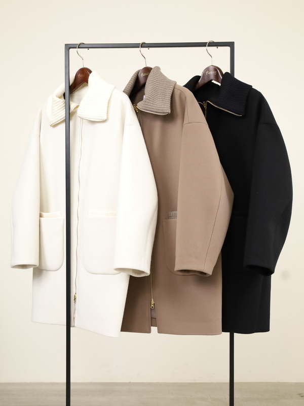 【trois】リブ衿ウーレットミドル丈コート