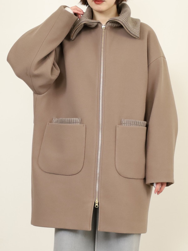 【trois】リブ衿ウーレットミドル丈コート