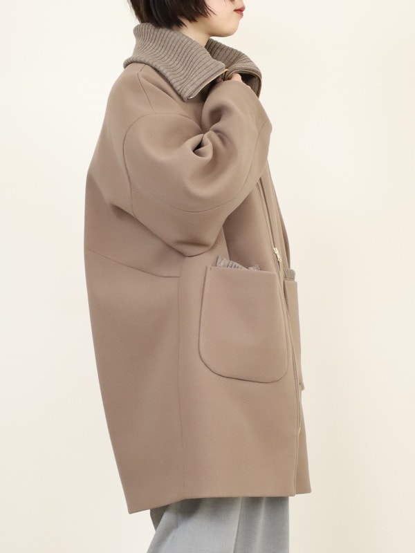 【trois】リブ衿ウーレットミドル丈コート