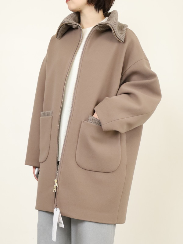 【trois】リブ衿ウーレットミドル丈コート