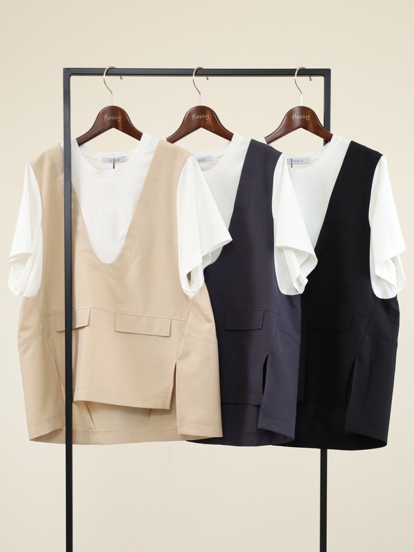 【trois】ベストレイヤードデザイントップス