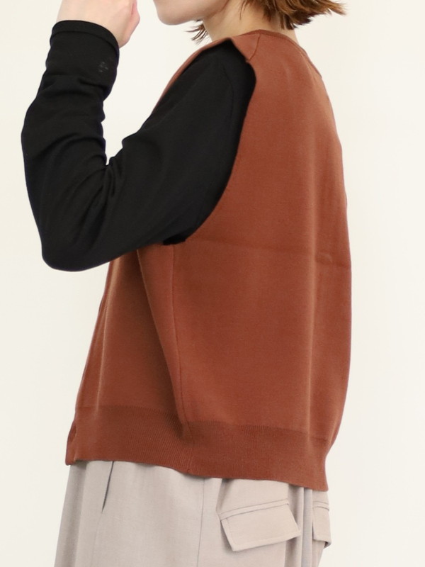 【LeMelange】クルーネック綿アクリルニットベスト