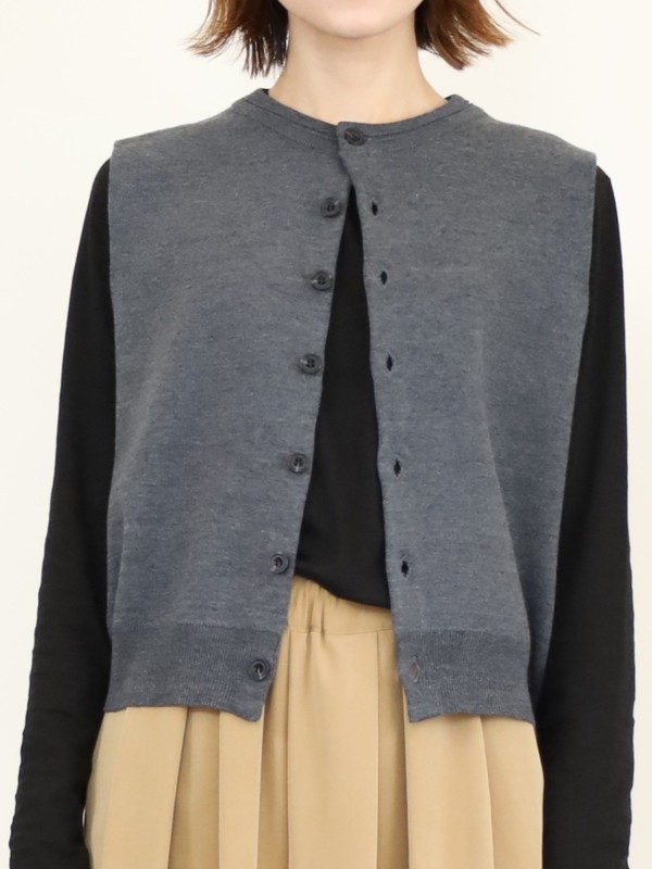 【LeMelange】クルーネック綿アクリルニットベスト