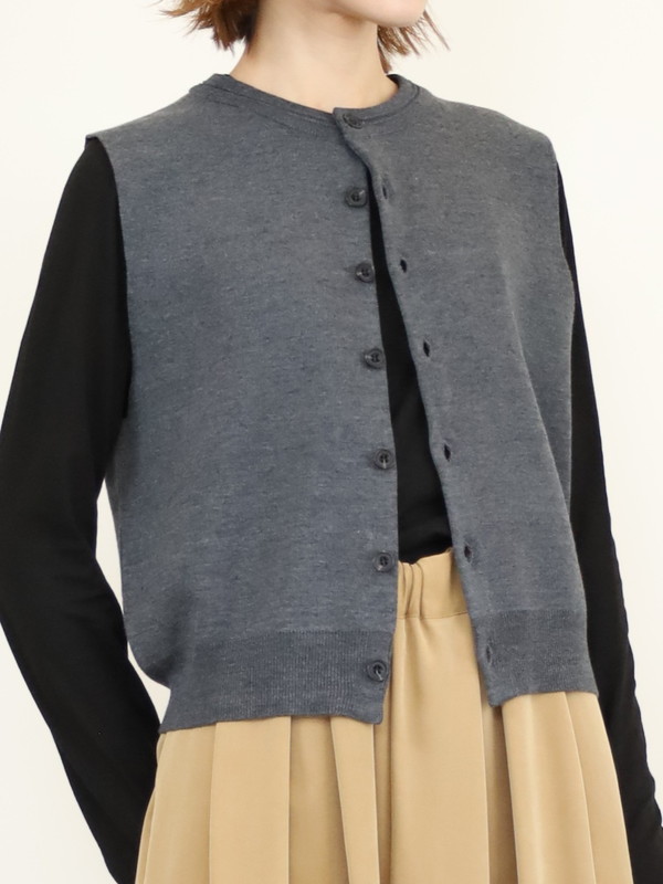 【LeMelange】クルーネック綿アクリルニットベスト