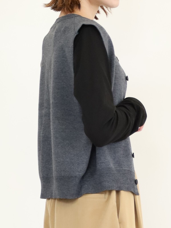 【LeMelange】クルーネック綿アクリルニットベスト