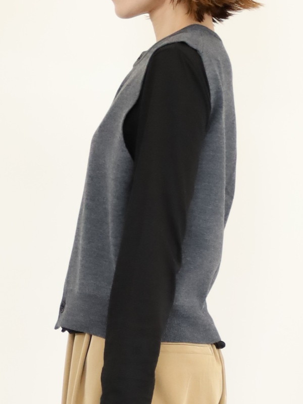【LeMelange】クルーネック綿アクリルニットベスト