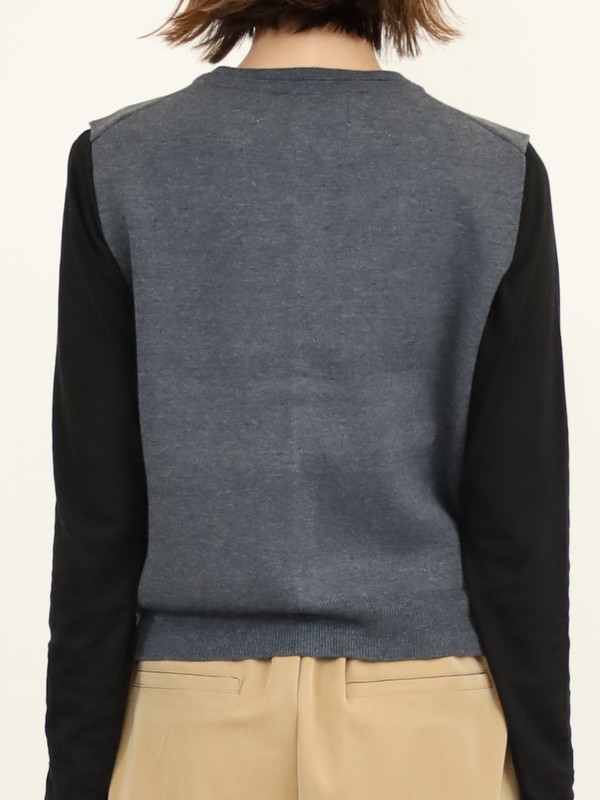 【LeMelange】クルーネック綿アクリルニットベスト