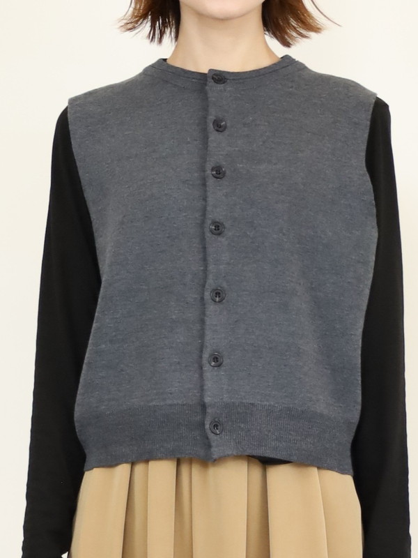 【LeMelange】クルーネック綿アクリルニットベスト