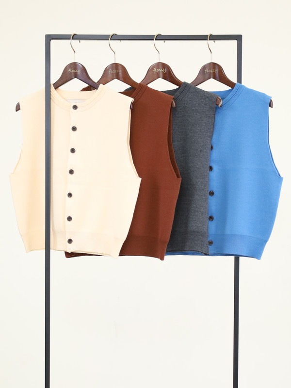 【LeMelange】クルーネック綿アクリルニットベスト