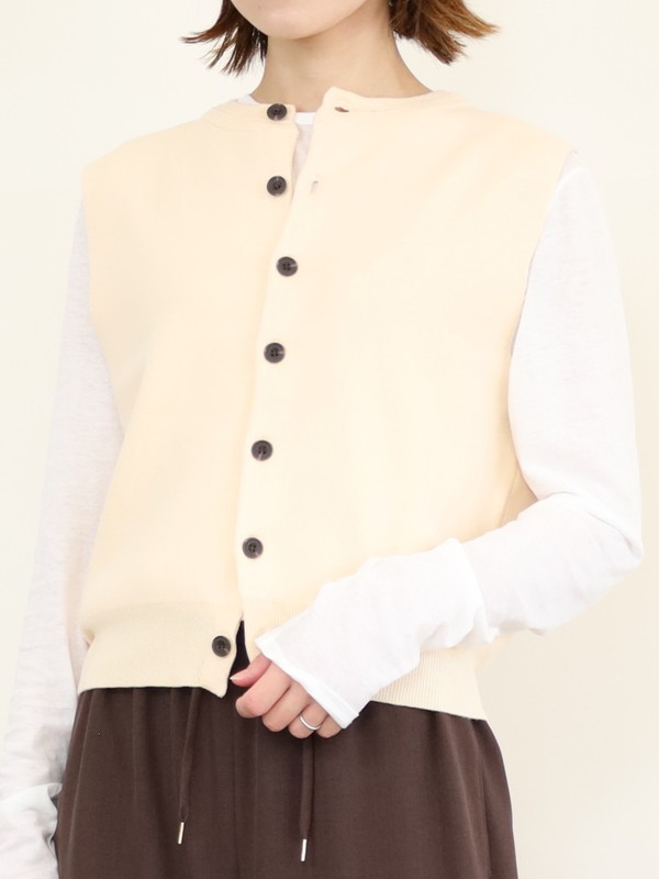 【LeMelange】クルーネック綿アクリルニットベスト
