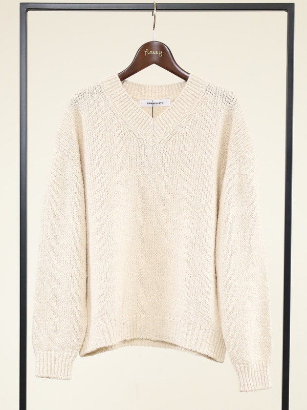 【Emmaculate】ムラ糸コットンVネック長袖ニット