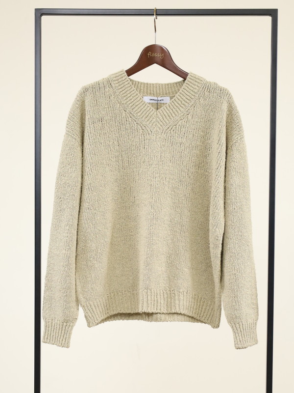 【Emmaculate】ムラ糸コットンVネック長袖ニット