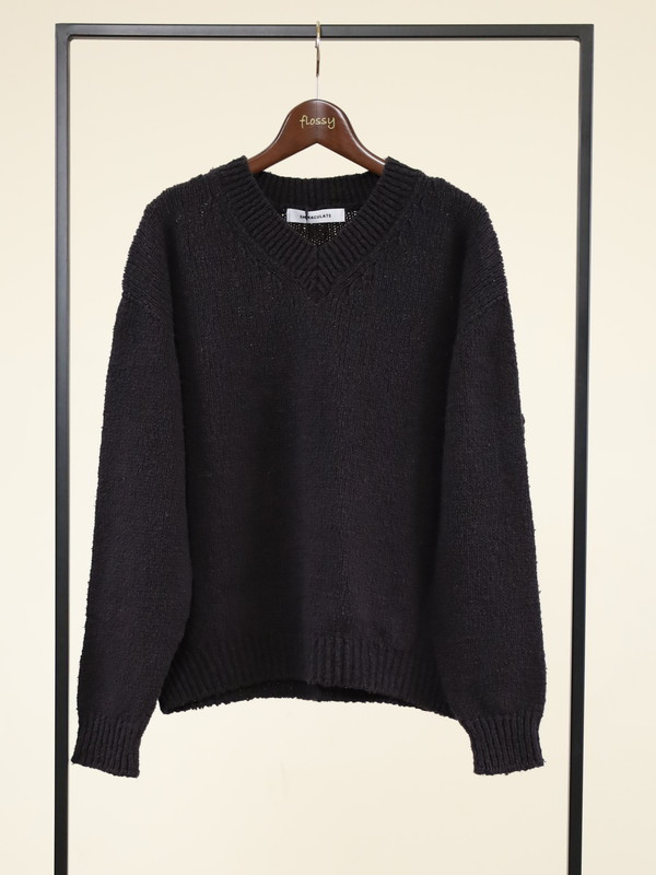 【Emmaculate】ムラ糸コットンVネック長袖ニット