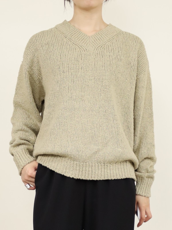 【Emmaculate】ムラ糸コットンVネック長袖ニット