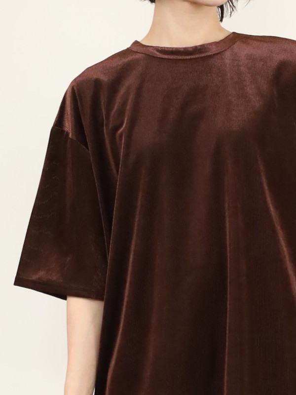 【YENN】ベルベット半袖トップス