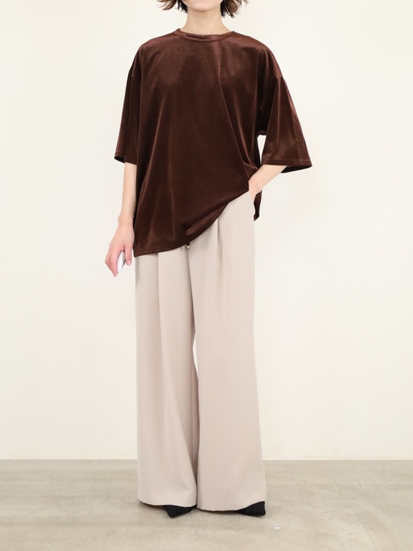 【YENN】ベルベット半袖トップス