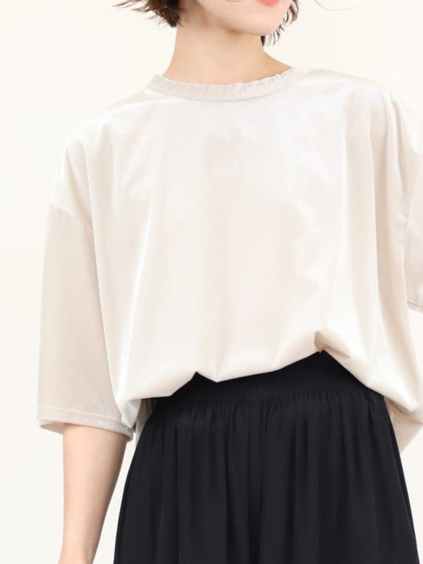 【YENN】ベルベット半袖トップス