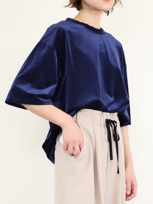 【YENN】ベルベット半袖トップス