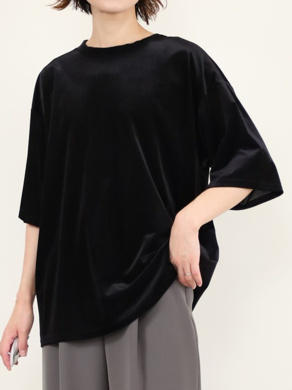 【YENN】ベルベット半袖トップス
