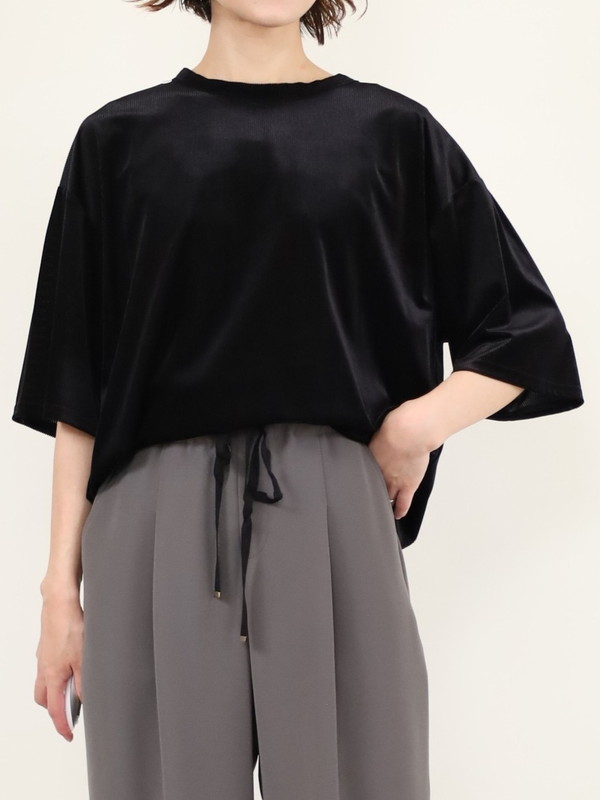 【YENN】ベルベット半袖トップス