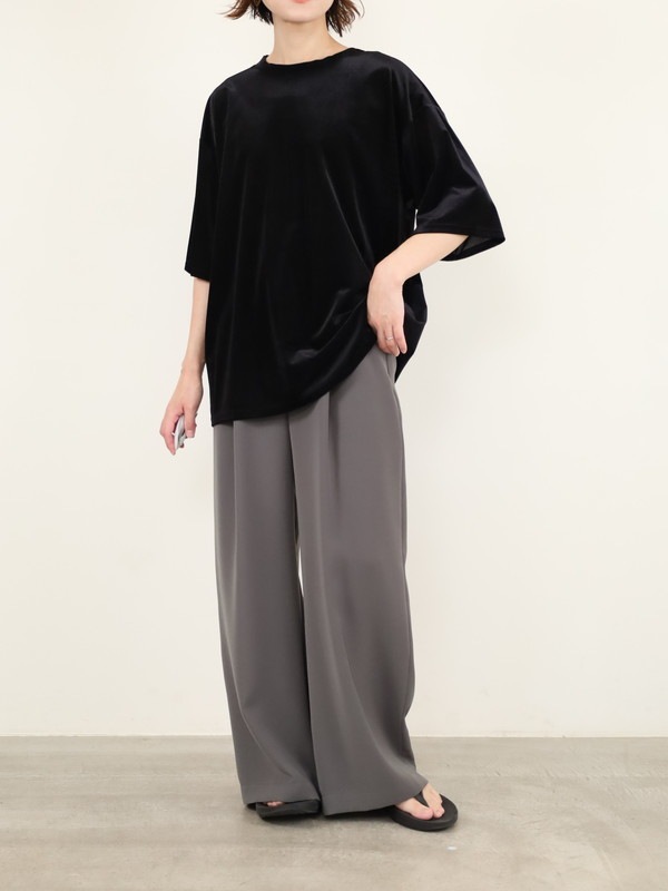 【YENN】ベルベット半袖トップス