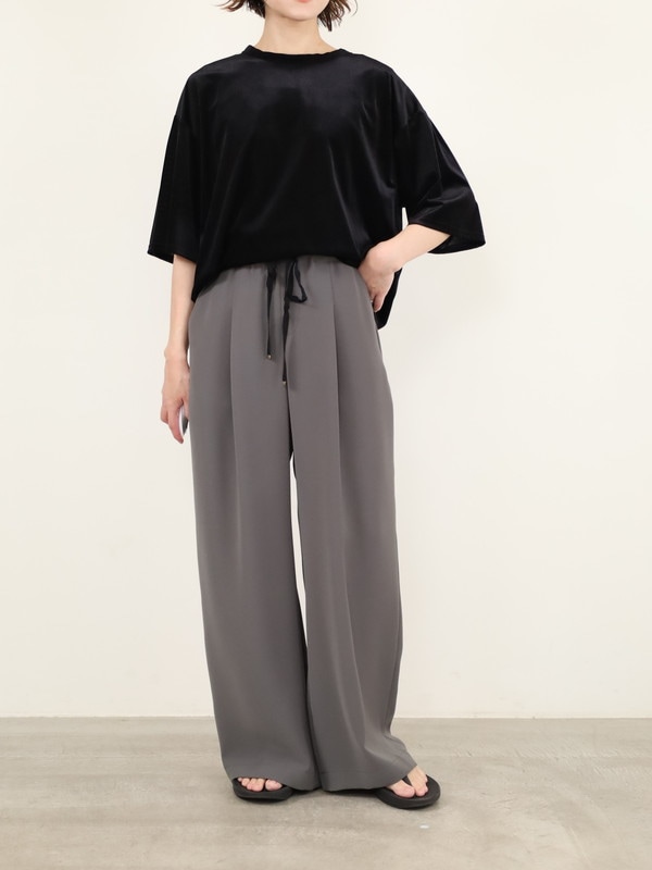 【YENN】ベルベット半袖トップス