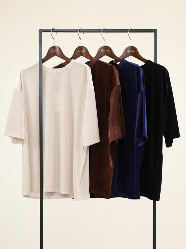 【YENN】ベルベット半袖トップス