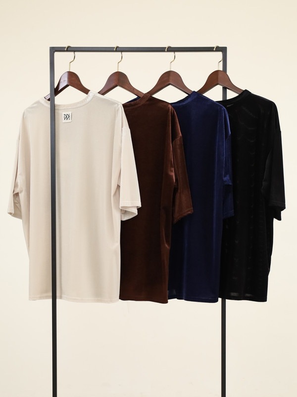 【YENN】ベルベット半袖トップス