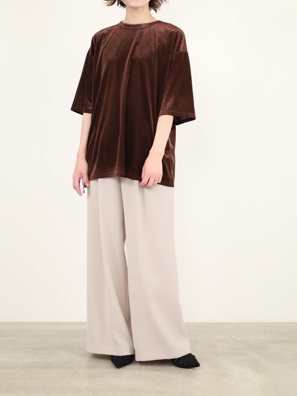 【YENN】ベルベット半袖トップス