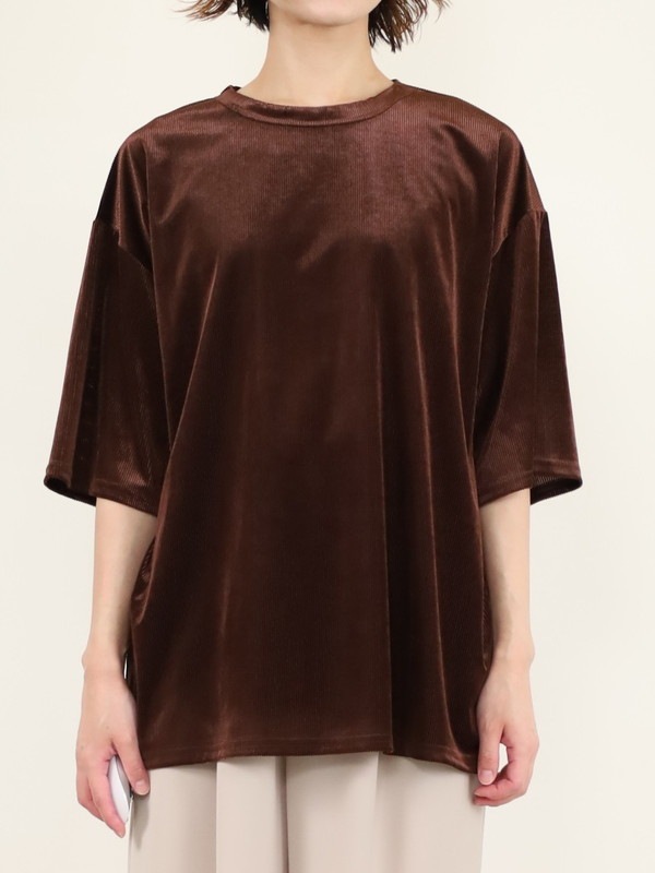 【YENN】ベルベット半袖トップス