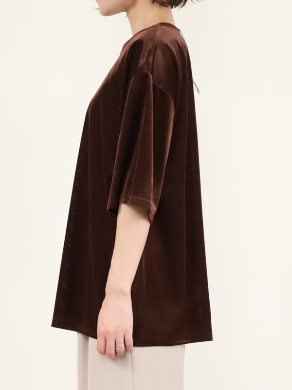 【YENN】ベルベット半袖トップス