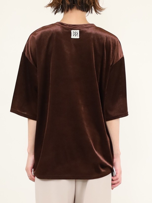 【YENN】ベルベット半袖トップス