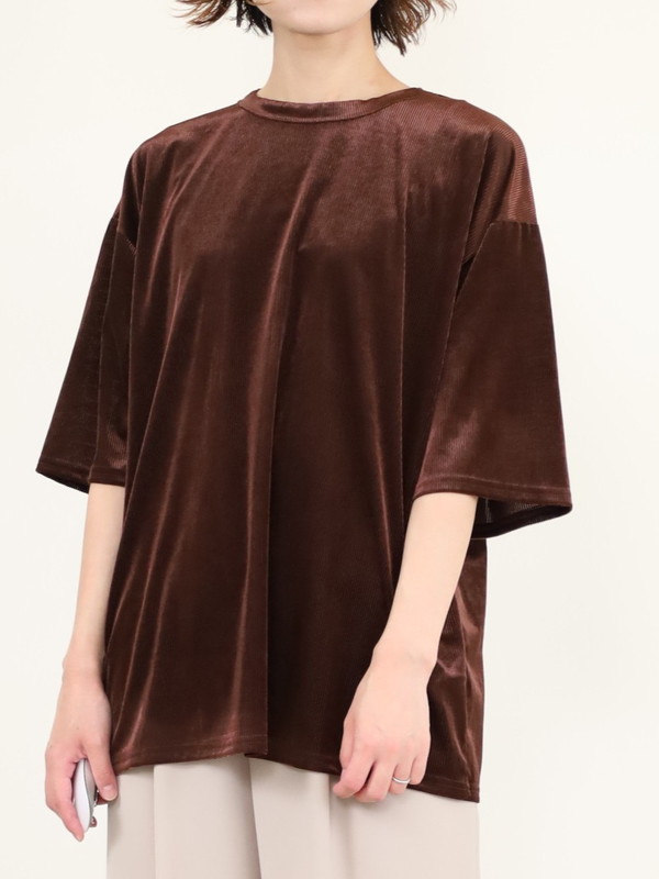 【YENN】ベルベット半袖トップス