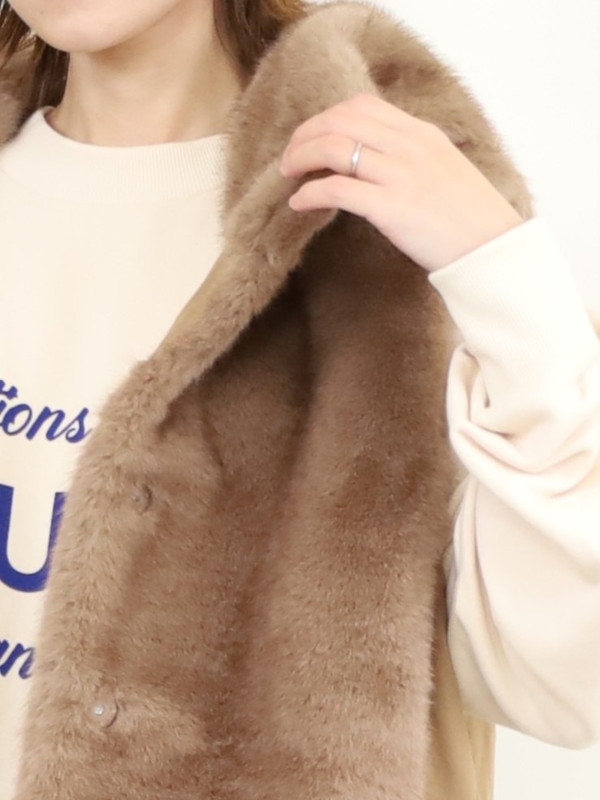 【trois】エコファー後ろタフタフードジレ