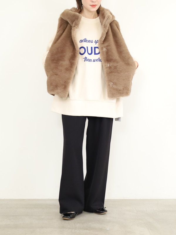 【trois】エコファー後ろタフタフードジレ