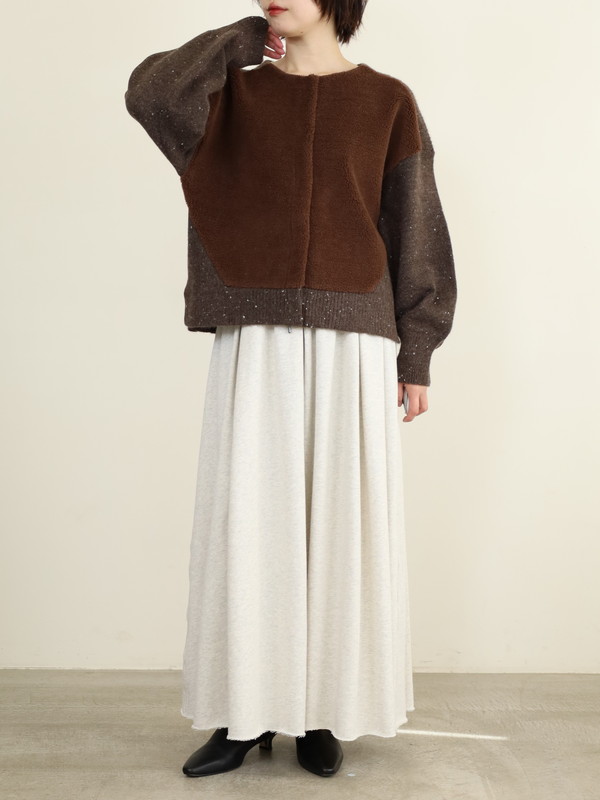 trois レディースカーディガン trois】ニット×ボア切替カーディガン