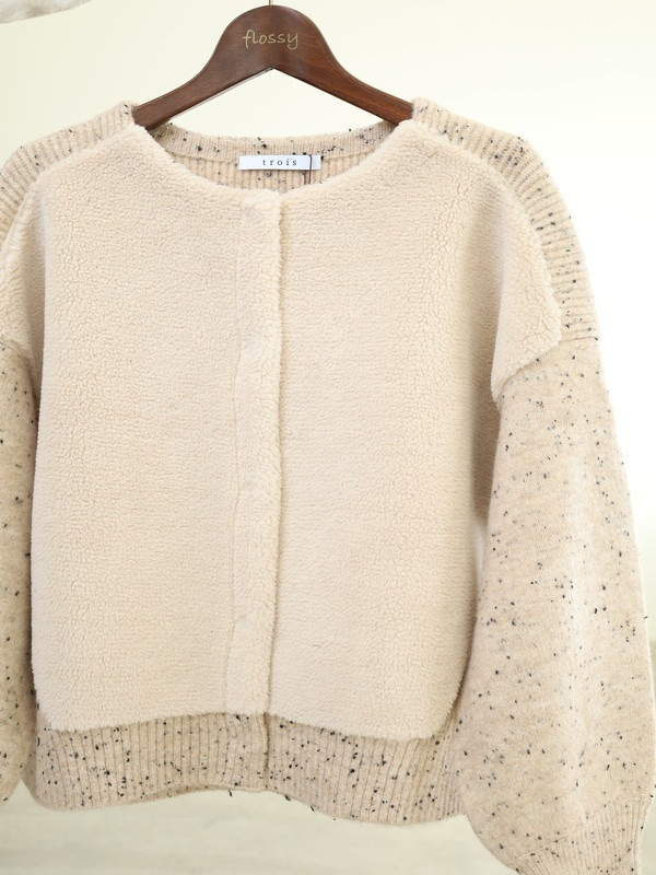 trois】ニット×ボア切替カーディガン