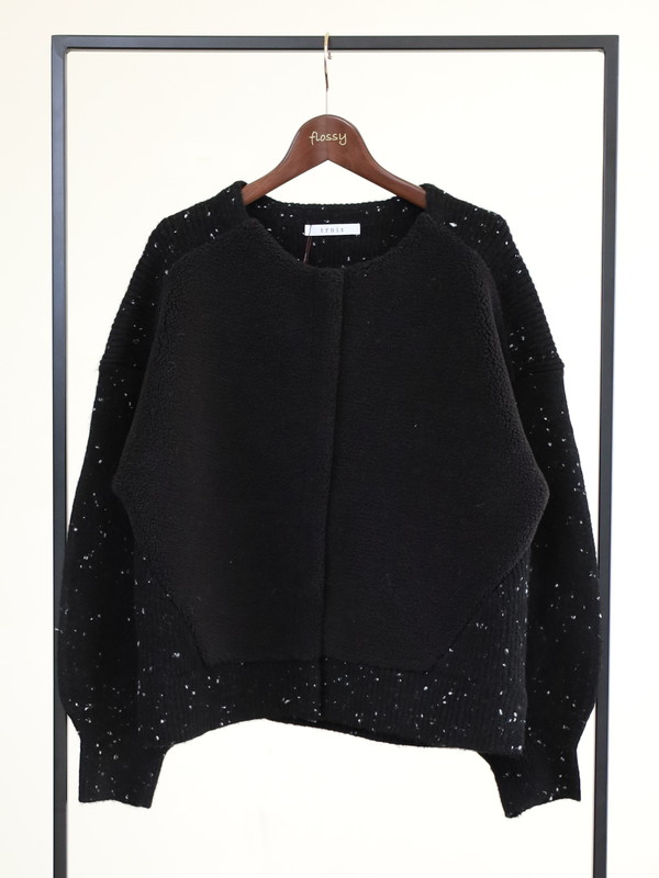 trois】ニット×ボア切替カーディガン