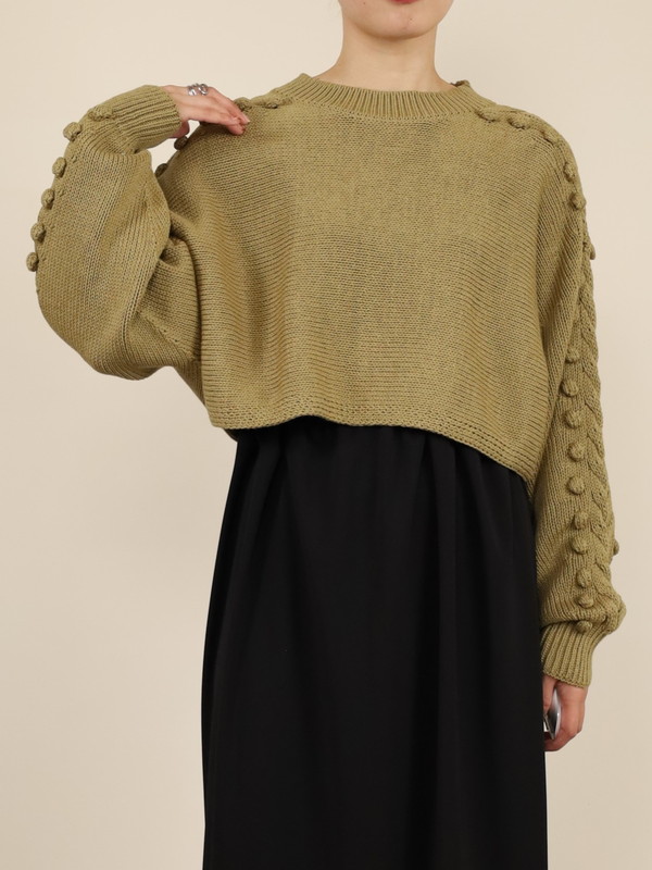 【Emmaculate】ケーブル・ポップコーン短丈ニット